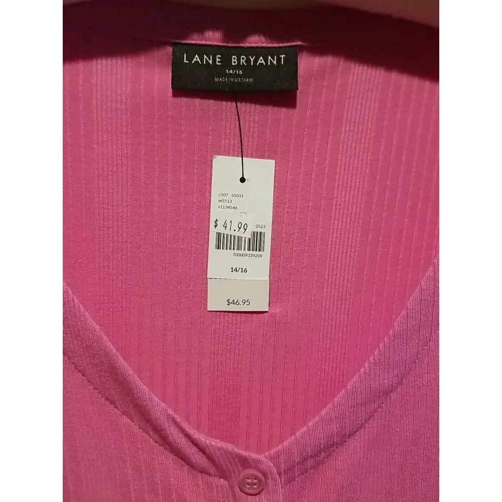 Lane Bryant NWT Womens Short Sleeve Pink Top Button Down Blouse Vneck Size 14/16 - Picture 4 of 9